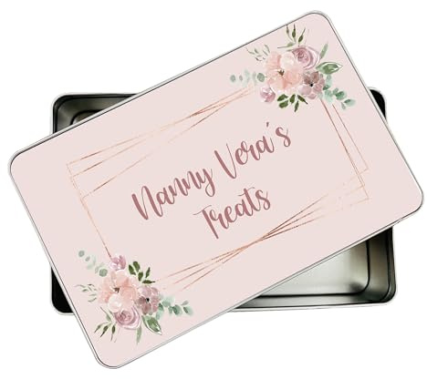 allaboutthebump Personalised Floral Printed Sweet Biscuit Cookie Treat Tin for Mum | Nanny | Aunty (19.5cm x 12.5cm x 5.5cm) [Ideal Christmas, Mothers Day or Birthday Gift Present] Bits and Bobs