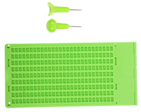 Piastra di Scrittura Braille Verde in Plastica, 28 Celle per Riga | Stilo, Kit Scrittura Braille, Imparare Leggere e Scrivere, Accessori per Disabili, Back To School Party