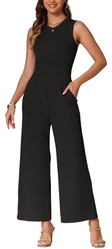 Allegra K Tuta Estiva Donna Elegante Casual Un Pezzo Senza Maniche Girocollo Pantaloni Gamba Larga
