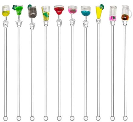 10 Pcs Cocktail Drinks Tropical Drink Stirrers, Cocktail Stirrers with Wine Glass Patterns, Cocktail Accessories for Drinks, Cocktail Stirrers & Swizzle Sticks