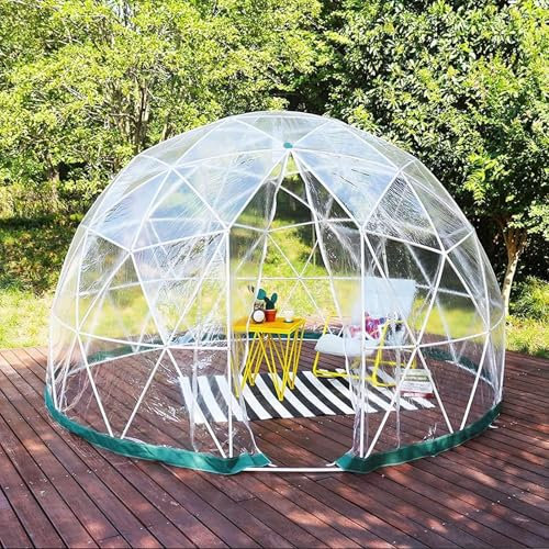 PUTEQINP 12 Fuß Kuppelhaus-Campingzelt, transparentes, durchsichtiges Kuppelzelt, wasserdichtes Gartenkuppelhaus mit PVC-Abdeckung, Tür und Fenstern, geeignet für Terrasse und Essplätze