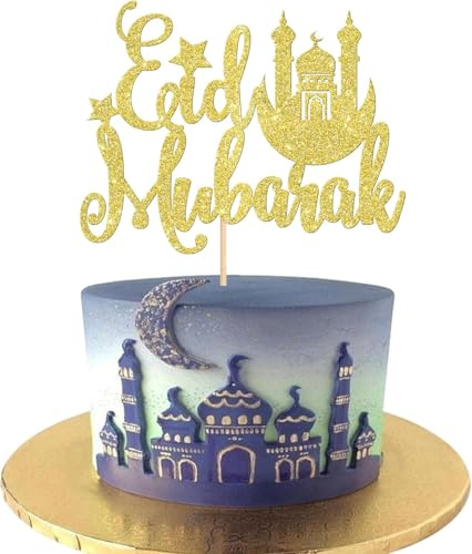 Eid Mubarak Tortendeko,Eid Mubarak Cake Toppers,Ramadan Kareem Kuchendekoration Topper Für Das Islamische Muslimische Festival Kareem Ramadan Cupcake Dekorationen Lieferungen (Gold C)