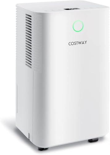 FANTASK Deshumidificador de 12 l/día con 2 niveles de ventilador y temporizador de 24 horas, 3 modos, protección infantil para habitaciones de hasta 24 m²
