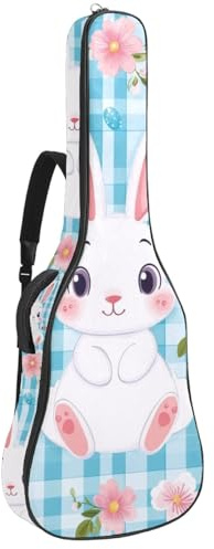 KengjuTesu 43 Zoll Akustikgitarre Softcase mit Rucksackgurt und 2 Taschen Blau Plaid Osterhase Keine Polsterung Rucksack Wasserdicht Oxford Tuch Bassgitarre Gigbag für Konzertgitarre, mehrfarbig,