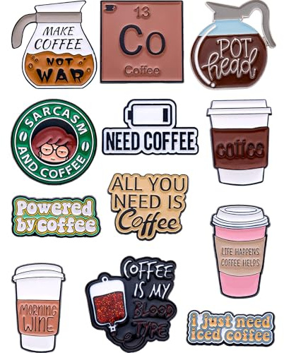 Anjulery Emailliertes Kaffee-Anstecknadel-Set, lustige Pins für Kaffeeliebhaber, für Rucksäcke, Jacken, Hüte, Geschenke, Sammlerstücke, Metall-Anstecknadeln für Enthusiasten
