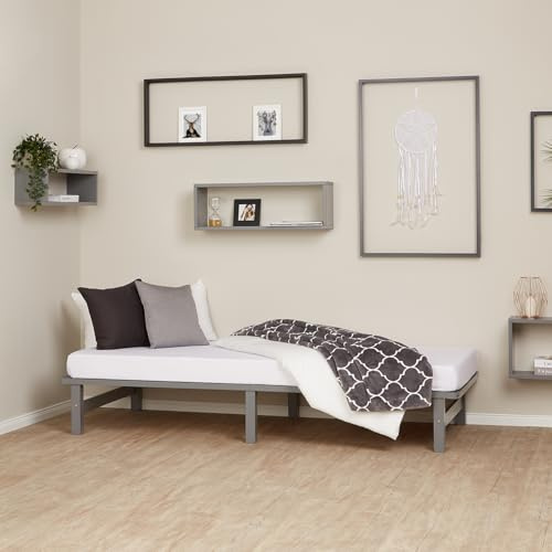 Homestyle4u Palettenbett 90x200 mit Matratze & Lattenrost | Massivholz Kiefer, grau lackiert – Einzelbett als Komplettset inkl. Rolllattenrost & Komfortschaummatratze