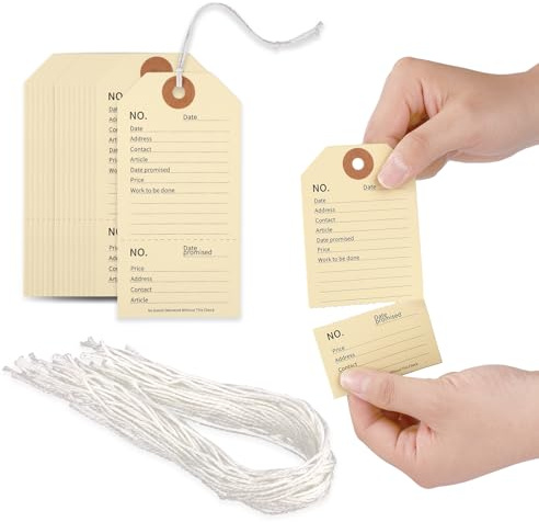 Gosknor 60 Piezas Etiquetas de Reparación con Cuerdas, 12x6cm Etiquetas de Papel para Mantenimiento de Equipos Inventario Etiquetado Manualidades
