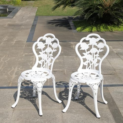 TangXiaoQi Juego de 2 sillas de jardín de aluminio fundido, diseño de rosas, estilo antiguo (rosa blanco)