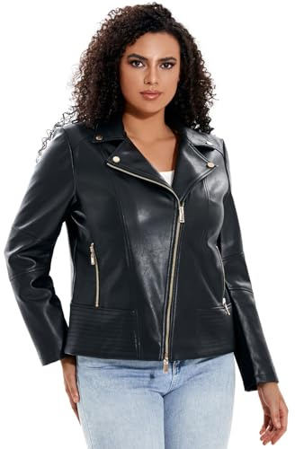 WYOYW Plus Size Leather Jacket For Women Motorcycle Biker Outwear Pu Zipper Moto Coat Black 5X