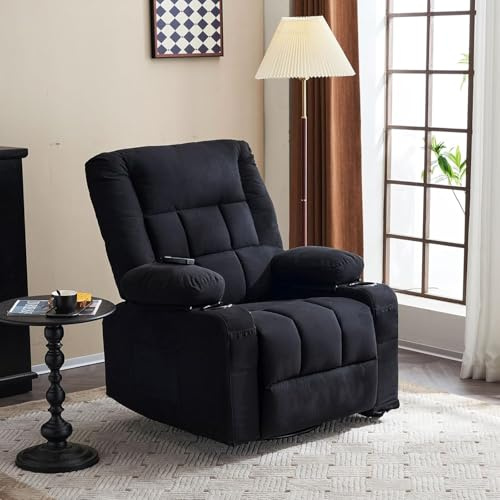 Fiximaster Sillón de relax con función reclinable, ergonómico, con bolsillo lateral y 2 soportes para bebidas, sillón de TV para salón y cine en casa (negro)