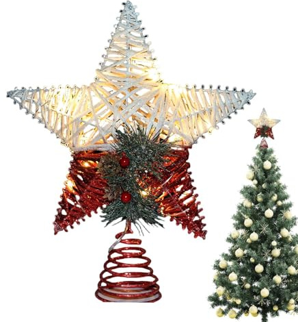 Punta de árbol de Navidad, estrella de Navidad, decoración clásica para árbol de Navidad, decoración de árbol de Navidad, decoración luminosa para el hogar