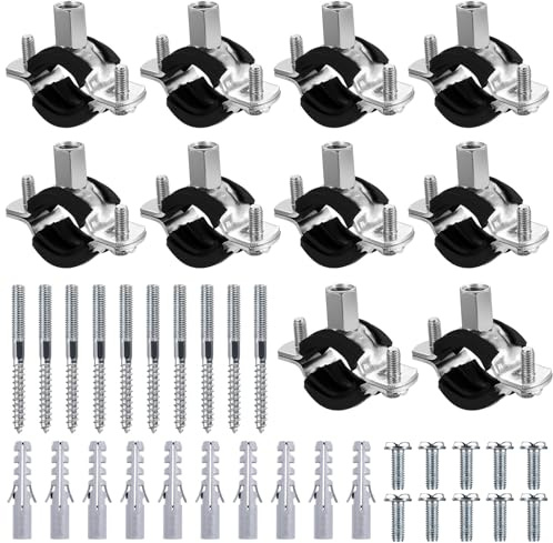 10 Pcs 26-32 mm Abrazadera de Tubo, Abrazaderas para Tubos de Tornillo con Revestimiento de Caucho, Soporte de Tubería, con 10 Pernos de Suspensión y 10 Tacos