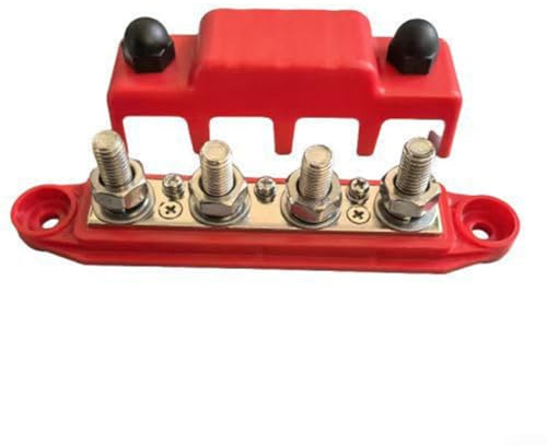 Sammelschienen-Bolzenklemme, Abzweigblock, 12 V-48 V Gleichstrom, Sammelschienen-Stromverteilerblock mit Abdeckringklemmen für Autos, Wohnmobile (M10 rot)