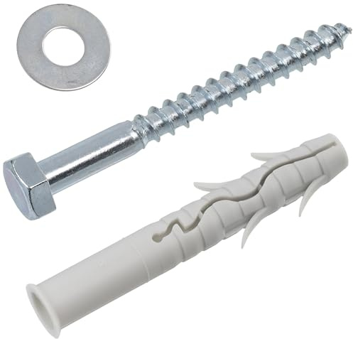 AERZETIX - Kit di 10 tasselli con flangia Ø14x100 mm in nylon con alette + 10 viti tirafondo Ø10x100 mm + 10 rondelle larghe per bullone M10 | per fissaggio su calcestruzzo mattoni cemento