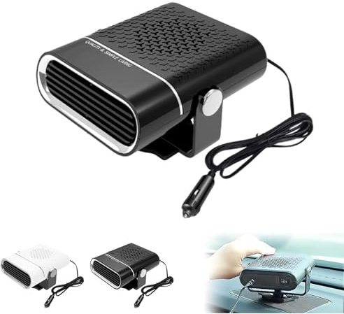 Riscaldatore e ventola per auto portatile 2 in 1, rotazione a 360°, riscaldatori per auto 12/24 V collegabili all'accendisigari, ventola per parabrezza a riscaldamento rapido (Black,24V)