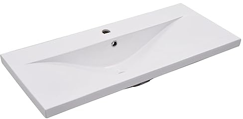 Vasque à Encastrer, Lavabo Encastré Céramique Évier Encastrable Salle de Bain 91 x 39,5 x 18,5 cm Céramique Blanc
