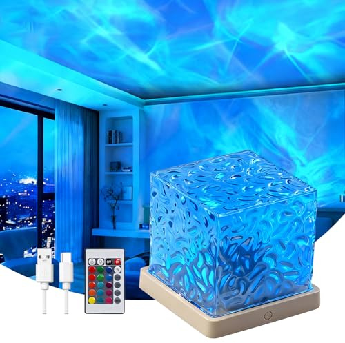 oibek Northern Lights Aurora Projector, Galaxy Star Projector with 16 Colours & Ocean Wave Effects, Rechargeable Night Light with Remote & Timer for Bedroom, Kids, Party and Gaming Room (Square)