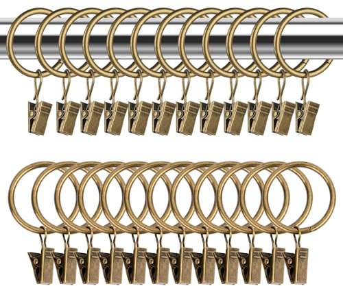 Yilnlg 24 Pack Bronze Metal Curtain Rings with Clips, 50mm Heavy Duty Hooks | Sturdy Ironmetal, durable clip & hook design, smooth sliding, rust wear resistant, ideal for indoor shower curtain hanging