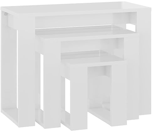 KPWENFBSL 3er Set Satztische Hochglanz-Weiß Beistelltisch Holzwerkstoff Dreiteiliger Couchtisch Kaffeetisch Wohnzimmer Schlafzimmer Platzsparender Nachttisch Klein