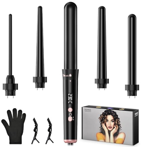 OHFAMO Rizador de Pelo 5 en 1, Rizador Pelo Ondas Cerámico con 5 Barriles Intercambiables para Crear Diferentes Estilos de Rizos, Temperatura Ajustable, Calentamiento Rápido, Apagado Automático
