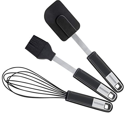 FACKELMANN Back-Set Sense, Backzubehör aus hochwertigem Kunststoff und Silikon mit langlebigem und rutschfestem Soft-Touch-Griff, (Farbe: Schwarz/Silber), Menge: 1 x 3er Set