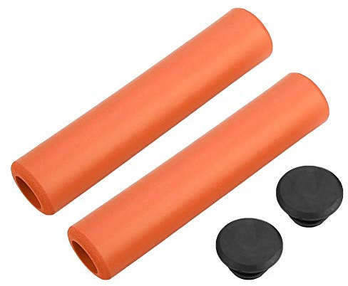 VGEBY1 Fahrradlenkergriffe, Fahrradgriffhülse Anti-Skid Fahrradgriff mit Endstopfen (Orange)
