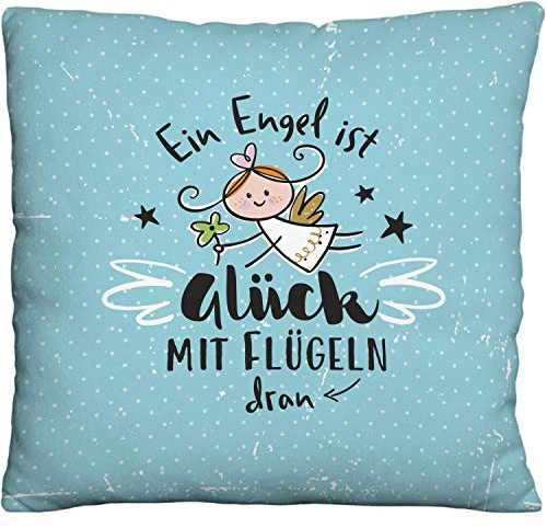 H:)PPY life Plüschkissen Motiv Engel | Zierkissen, 25 cm x 25 cm, 100% Polyester | Geschenk, Dekoartikel | 46148