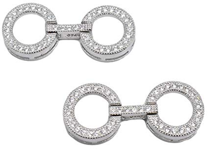 Sterling Silber Doppelring Verschluss Verbinder für Perlenarmband Halskette Zirkon Verschluss 925 Silber Perle Verschluss glänzend Kreisverschluss