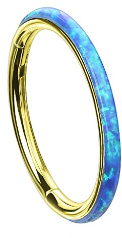 Piersando Segment Clicker Scharnier Ring Piercing mit Opal Stein Septum Tragus Helix Nase Lippe Nasenring Ohr Ohrpiercing Nasenpiercing Gold Blau 1,2mm x 8mm