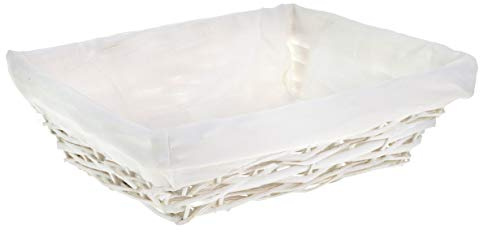 HERSIG - Bandeja Mimbre Natural | Cesta Rectangular con Forro, sin Asas - 35 x 25 x 9 cm - Blanco