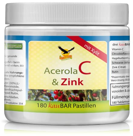 Get UP® Acerola Vitamin C 300mg + 5mg Zink Lutschpastillen mit Bioflavonoiden & Kirschgeschmack, 180 Stk | Acerolakirschpulver & bioaktive Bioflavonoide | zahnfreundlich mit Xylit gesüßt