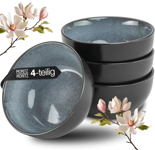 Moritz & Moritz VIDA 4X Miso Bowl Set 12 cm Ø - Japanese Ceramic Bowls Set for Miso Soup, Dips & Snacks - Porcelain Soup Bowls, Small Serving Bowls, Modern Design, Dishwasher Safe
