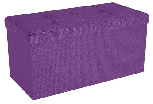 INTIRILIFE Faltbare Sitzbank 76x38x38 cm in Nebel LILA - Sitzwürfel mit Deckel und Stauraum aus Stoff mit Mulden - Sitzcube Fußablage klappbare Aufbewahrungsbox Truhe Sitzhocker