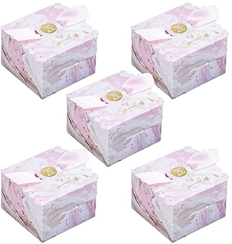 Geschenkboxen mit Bändern, 50 Stück Candy Geschenkboxen, Süßigkeiten Geschenkbox Klein, Süßigkeiten Box Hochzeit, Bonbons Schachtel für Party, Hochzeit, Weihnachten, Halloween, Geburtstage (Rosa)