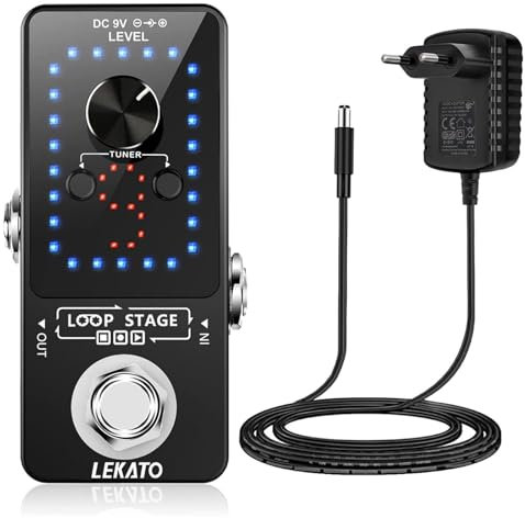 Guitar Looper mit Netzteil, LEKATO 9 Loops 40 Minuten Aufnahmezeit Gitarren-Looper Eingebautes Stimmgerät Unbegrenzter Overdub Elektronisches Looper-Effektpedal für E-Gitarren-Bass (mit Adapter)