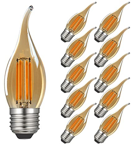 MAYCOLOR Birne Kerzenform E27 4W Ersetzt 40W, 400 lumen, Warmweiß 2700K, Glühbirne Retro, Glühbirne Vintage E27 Ideal für Nostalgie und Retro Beleuchtung, Amber Glas, 10er Pack