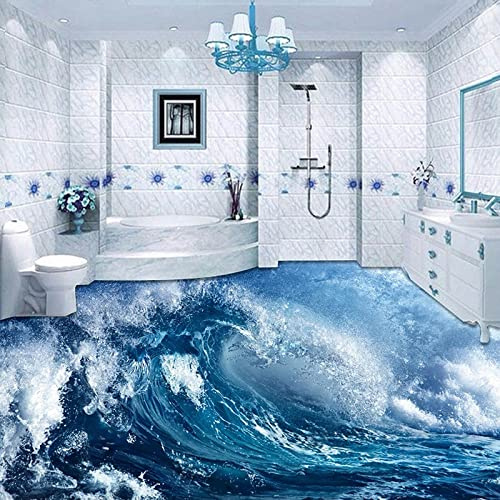 HGFHGD 3D peinture au sol murale autocollant mural mer eau vague salle de bain PVC vinyle auto-adhésif étanche autocollant de sol papier peint