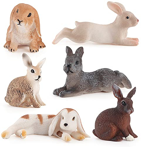 ikasus 6 Stück Tierfiguren Hase, Miniatur Tiere, Waldtiere Figuren Kaninchen Cake Topper, Mini Figuren, Garten Pädagogisches Lernspielzeug Tiere, Sammlung Spielzeug, für Geburtstags, Weihnachtsfeier