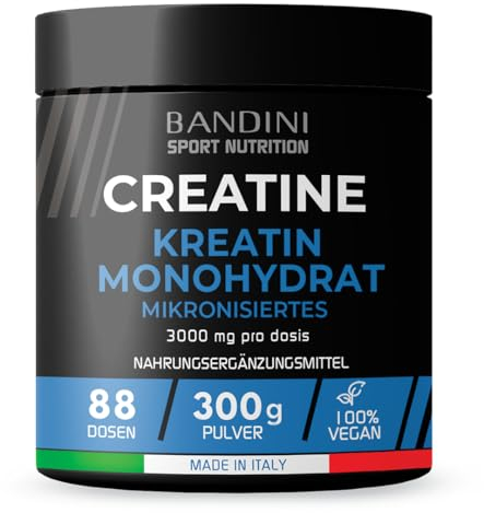 Bandini® Creatina en Polvo Micronizada - Monohidrato de Creatine 100% Puro para Rendimiento y Potencia Muscular - Sin Sabor - Incluye dosificador - 88 Porciones - 300 gramos Vegano - Creatine Powder