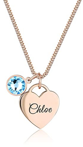 TMT Personalised Name Necklace with Birthstone Heart Pendant gift box | Initial Necklace engraved for Daughter Mum Best Friend Girlfriend | Birthday gift for 18th 21th 30th 16th 13th