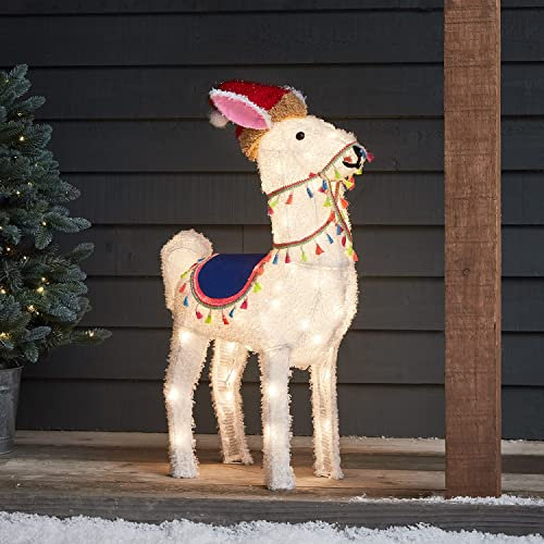 Lights4fun Outdoor Christmas Figure Light Up LED Alpaca Mains Powered Garden Decoration Timer 78cm IP44 Waterproof