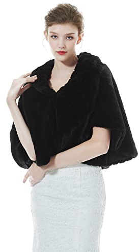 BEAUTELICATE Bolero Stola Pelliccia Sintetica Donna Coprispalle Scialle Stola Pelliccia Elegante per Sposa Matrimonio Inverno Cerimonia Carnevale (Nero, Taglia Unica)