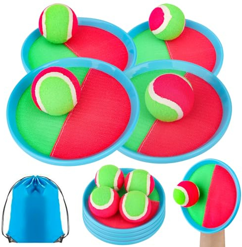 Miasno Toss and Catch Ball Set Outdoor Indoor Beach Games Kids Toys with 4 Paddles 4 Balls 1 Storage Bag Playground Balls for Kids