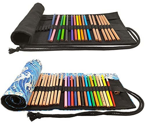 AFUNTA 36/72 Slot Ästhetisches Federmäppchen, 2-teiliger Farbstift-Organizer, aufrollbarer, waschbarer Canvas-Bleistiftbeutel, Künstler-Pinsel, aufrollbare Tasche für Schule, Reisen, Büro