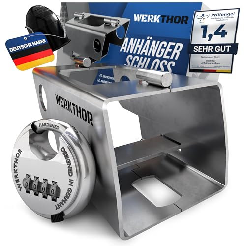 WERKTHOR Lucchetto per rimorchio – Affidabile e antiruggine – Rimorchio collegato e disaccoppiato – Montaggio semplicissimo – per Tutti i Modelli Comuni – incl. Lucchetto antifurto (Argento)