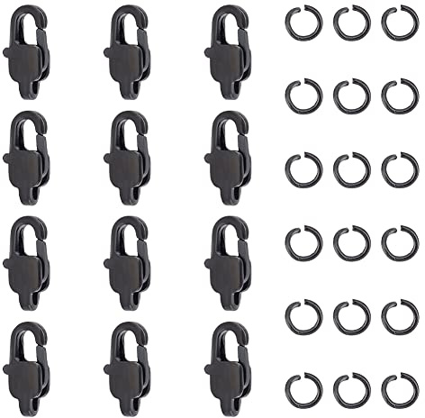 UNICRAFTALE 12 STK Ionenplattierter Edelstahl Karabinerverschluss Mit 20 STK Offenem Biegering Schwarz Metall Karabinerverschluss Verbindungs Verschluss Für DIY Armband Schmuckherstellung Loch 1.5 mm