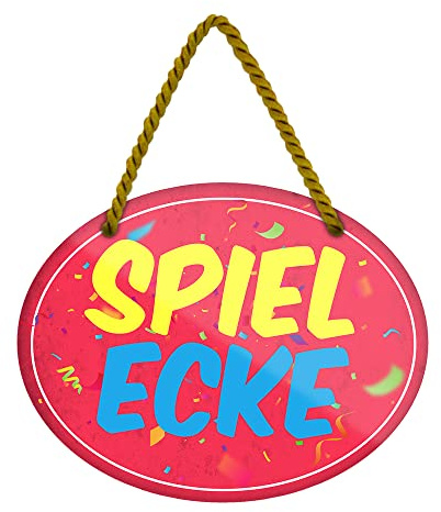Spielecke Schild - lustiges Türschild mit witzigem Spruch - Hängeschild mit Kordel und Saugnapf - Deko Kinderzimmer Rocker Club Stammtisch Vereine Zockerbude Pokerzimmer - 18 cm x 12 cm