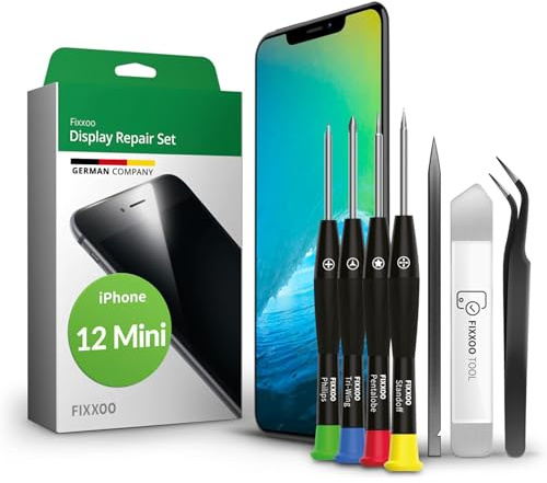 GIGA Fixxoo® iPhone 12 Mini Display originale [kit di attrezzi] – Retina OLED Dsiplay con touch screen – Set di riparazione display originale per iPhone – Display di ricambio per iPhone con kit di