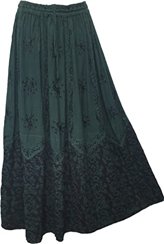 Doorwaytofashion Women Maxi Skirt Elasticated Batik Comfort Casual Embroidered One Size 10,12,14,16,18,18/20(Bottle Green)