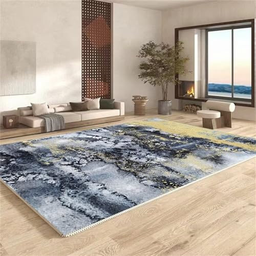 RUGMRZ Rugs for Living Room Fleckerlteppich Abstrakte Wohnzimmer Teppich grau gelb Kunst Dekoration Esszimmer Zubehör feuchtigkeitsbeständig Waschbare Teppich 60X90CM